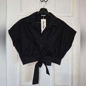 Black Button-Up Crop Top